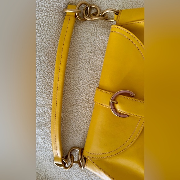 Furla Mustard Yellow Leather Flap Baguette Bag - Picture 3 of 8